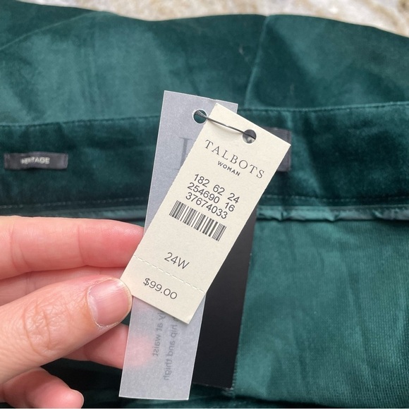 NWT Talbots Women “Heritage” Dark Green Straight Leg Velvet Pants plus size 24W - Picture 4 of 7